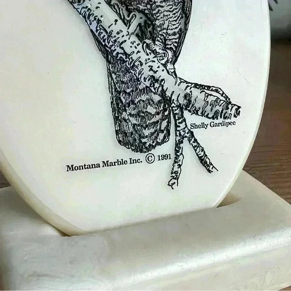 Montana Marble  Inc Wildlife Art Owl 🦉 Etched Plaque 1991 W/ Stand - Picture 2 of 7